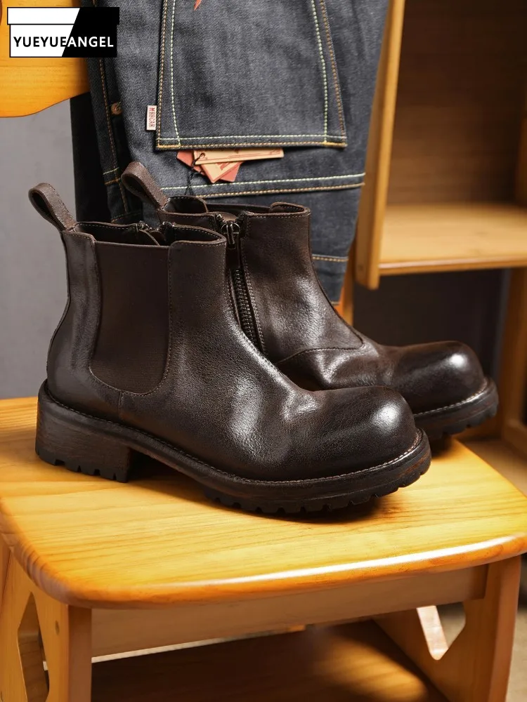 Men High Quality Horseskin Dark Brown Ankle Boots Zipper Solid Color British Style Boots Retro Handmade Real Leather Boots Male
Men High Quality Horseskin Dark Brown Ankle Boots Zipper Solid Color British Style Boots Retro Handmade Real Leather Boots Male
