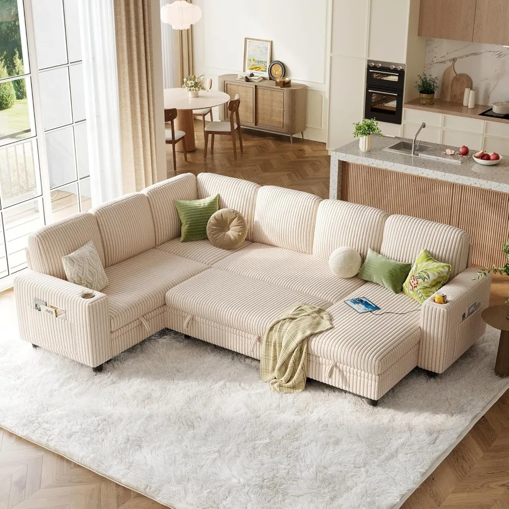 Sectional Sleeper Sofa with Pull Out Couch Bed - Convertible Plush Corduroy Cloud Couch with Storage Chaise & USB, Customized
Sectional Sleeper Sofa with Pull Out Couch Bed - Convertible Plush Corduroy Cloud Couch with Storage Chaise & USB, Customized