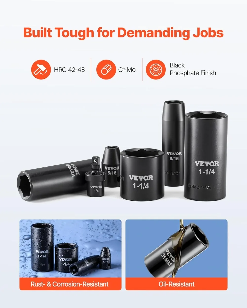 210-Piece Impact Socket Set, Metric & SAE, Deep & Shallow, with Extension Bars and Cases
210-Piece Impact Socket Set, Metric & SAE, Deep & Shallow, with Extension Bars and Cases