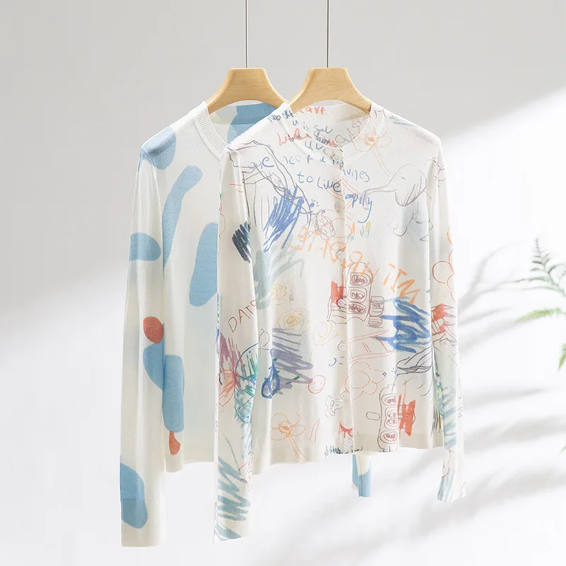 Blended Painted Printed Knitted Cardigan for Women in Spring and Autumn 2025, New Style for Outerwear Base, Thin Top
Blended Painted Printed Knitted Cardigan for Women in Spring and Autumn 2025, New Style for Outerwear Base, Thin Top
