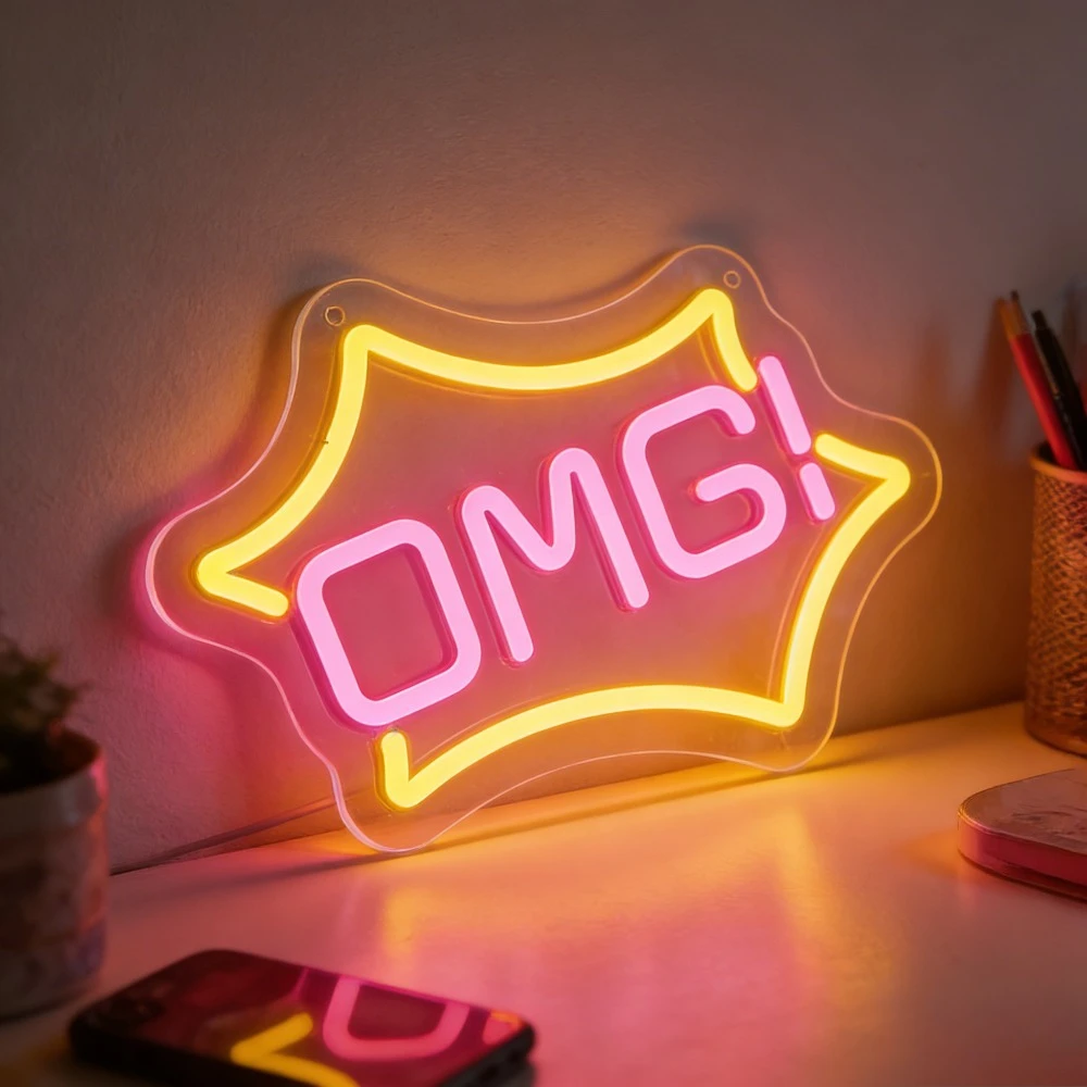 OMG LED Neon Sign Light for Bedroom Living Room Bar Party Decor Creates Fun Surprised Atmosphere Romantic Wall Art Lighting Gift
OMG LED Neon Sign Light for Bedroom Living Room Bar Party Decor Creates Fun Surprised Atmosphere Romantic Wall Art Lighting Gift
