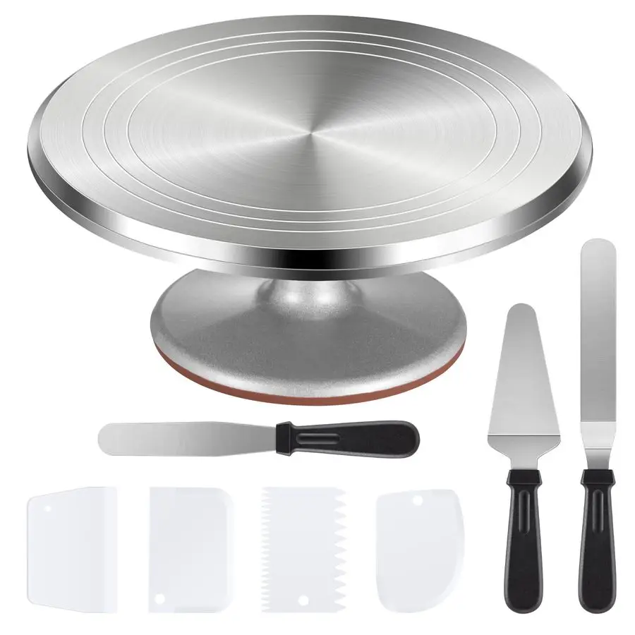 Cake Turntable, 12 Aluminium Alloy Cake Stand, Cake Decorating Kit with 3 Icing Spatulas and 4 Icing Combs, Cake Decorating Supp
Cake Turntable, 12 Aluminium Alloy Cake Stand, Cake Decorating Kit with 3 Icing Spatulas and 4 Icing Combs, Cake Decorating Supp
