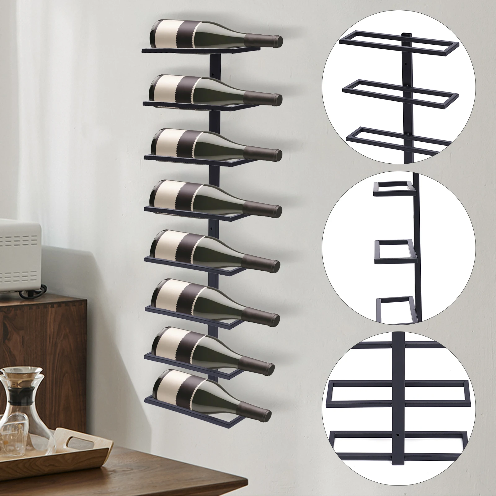 8 Layers Wall-mounted Wine Display Rack DIY Detachable Wine Storage Organizer with Label Forward Design for Kitchen Bar Black
8 Layers Wall-mounted Wine Display Rack DIY Detachable Wine Storage Organizer with Label Forward Design for Kitchen Bar Black