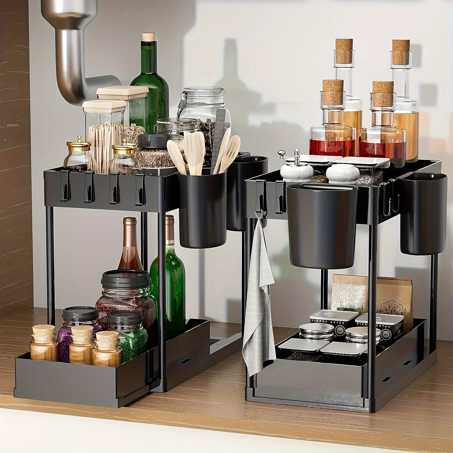 Under Sink Organizer, Black - for Cabinet, Bathroom, Pantry, Laundry Room, Kitchen, Office - Space-saving Solution
Under Sink Organizer, Black - for Cabinet, Bathroom, Pantry, Laundry Room, Kitchen, Office - Space-saving Solution
