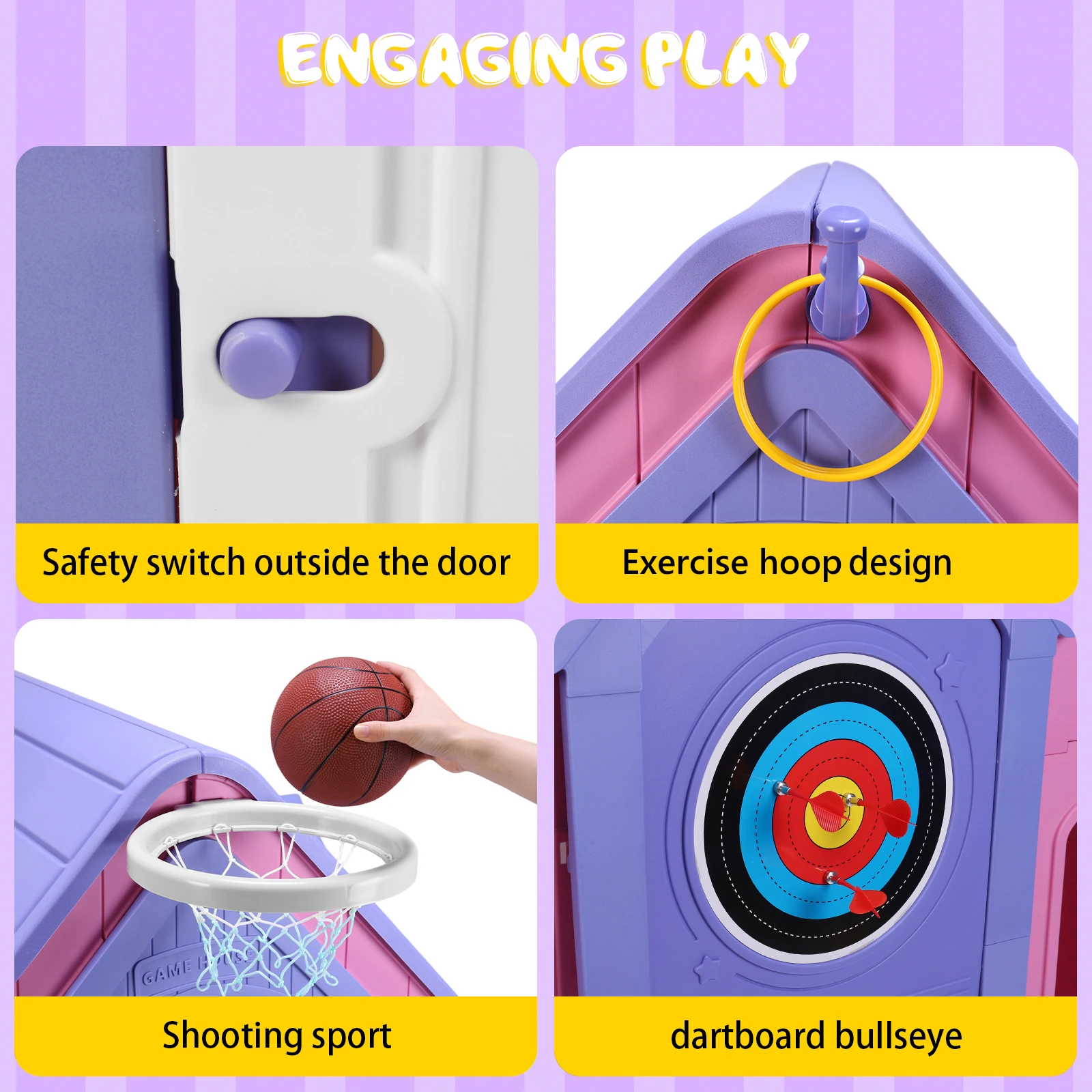 Игровой комплекс для дома и улицы с баскетбольным кольцом, дартсом, садовыми играми и уличным домиком для малышей
Игровой комплекс для дома и улицы с баскетбольным кольцом, дартсом, садовыми играми и уличным домиком для малышей