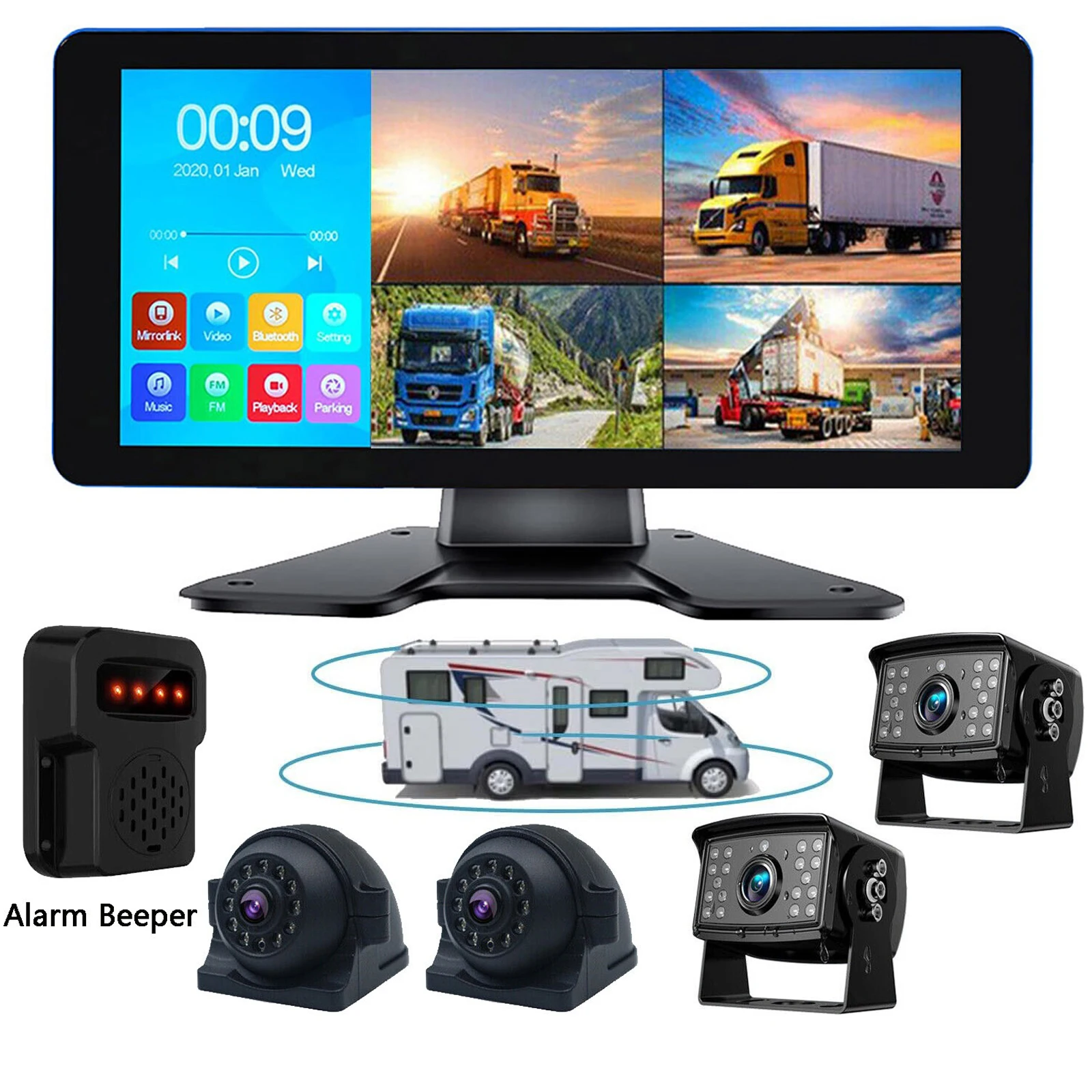 Lastbus 10.36" Touchscreen DVR Quad Monitor 4ch 360 View 1080P Front Sides Rear View Backup Camera With BSD Alarm Beeper For RV
Lastbus 10.36" Touchscreen DVR Quad Monitor 4ch 360 View 1080P Front Sides Rear View Backup Camera With BSD Alarm Beeper For RV