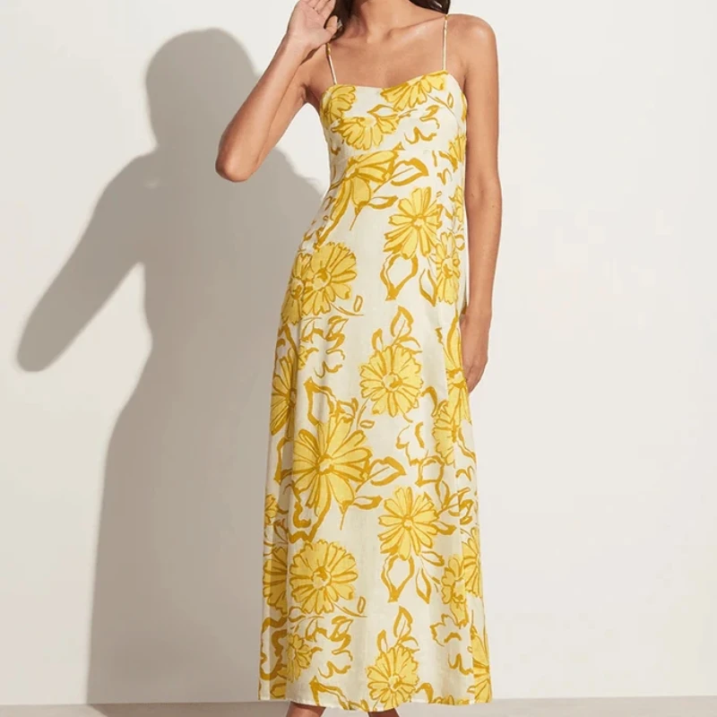 Yellow Flower Print Women Midi Linen Dress Sexy Strapless Romantic Holiday Wear long dress
Yellow Flower Print Women Midi Linen Dress Sexy Strapless Romantic Holiday Wear long dress