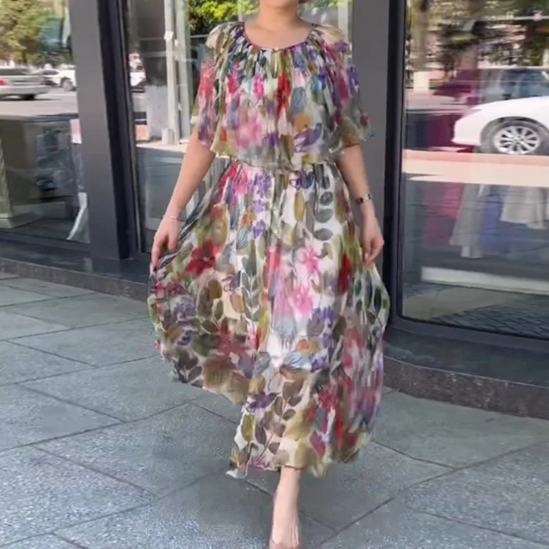 Casual Round Neck Women Vintage Floral Print Loose Dress Fashion Short Sleeve Ruffle Long Dress Female Chiffon Beach Boho Dress
Casual Round Neck Women Vintage Floral Print Loose Dress Fashion Short Sleeve Ruffle Long Dress Female Chiffon Beach Boho Dress