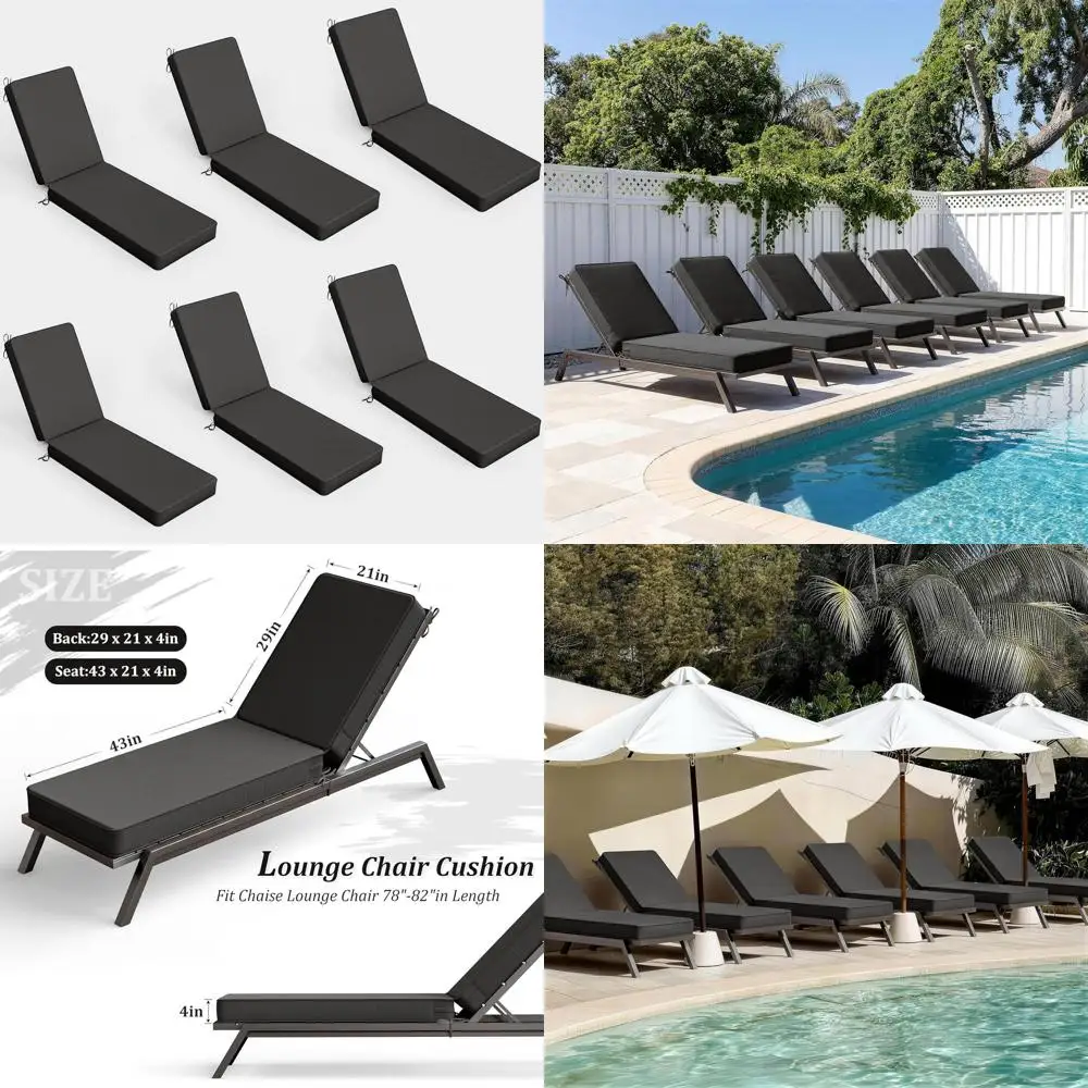 Set of 6 Waterproof Outdoor Lounge Chair Cushions with Removable Covers and Tie Straps for Patio, Pool, and Beach Use
Set of 6 Waterproof Outdoor Lounge Chair Cushions with Removable Covers and Tie Straps for Patio, Pool, and Beach Use