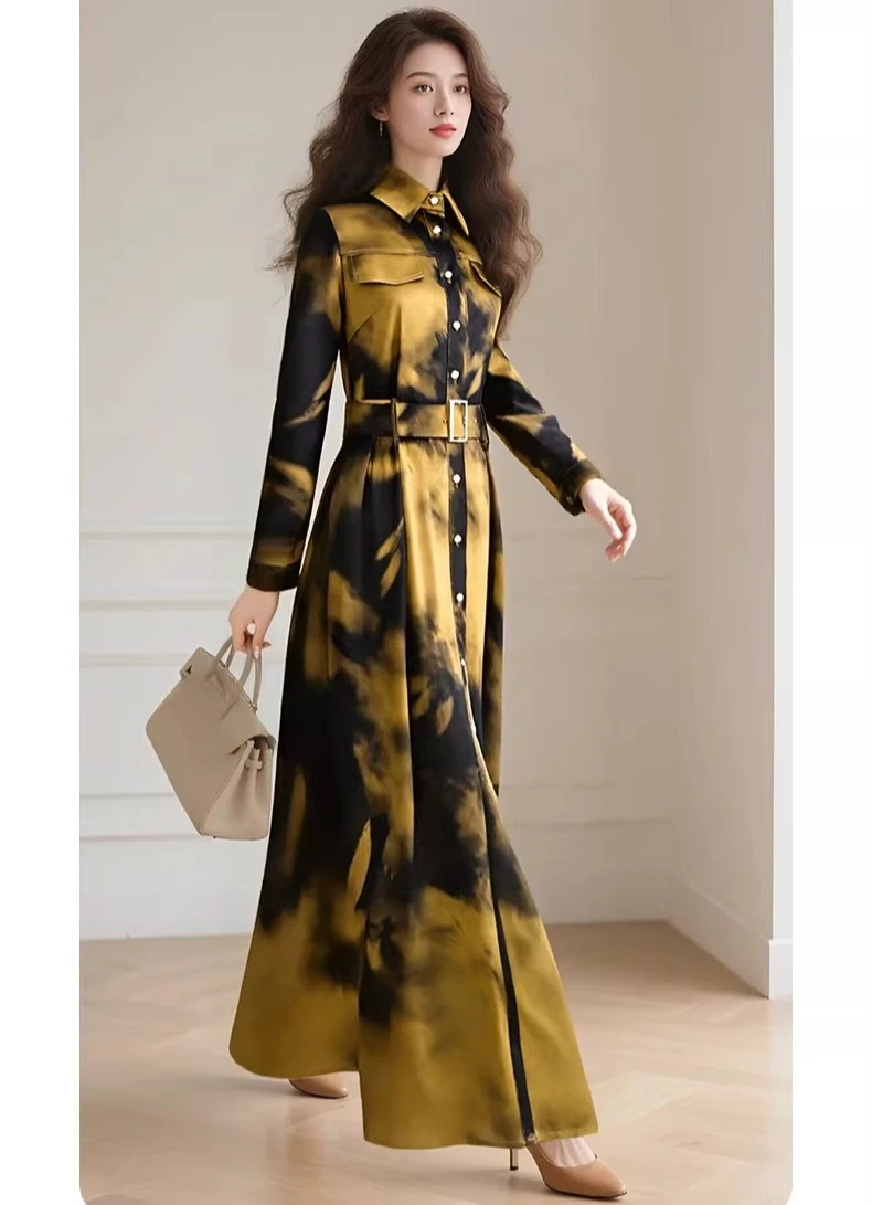 Spring Fall Women Elegant Fashion High Waisted Sash Coffee Imitation Silk Long Dress , Woman Slim Designer Dresses
Spring Fall Women Elegant Fashion High Waisted Sash Coffee Imitation Silk Long Dress , Woman Slim Designer Dresses