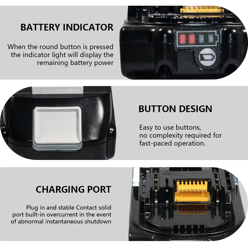 FOR Makita 18V 1.5-3Ah Li-Ion Tools Battery with LED Power Indicator Compatible with LXT Cordless Tools BL1021B BL1041B BL1016
FOR Makita 18V 1.5-3Ah Li-Ion Tools Battery with LED Power Indicator Compatible with LXT Cordless Tools BL1021B BL1041B BL1016