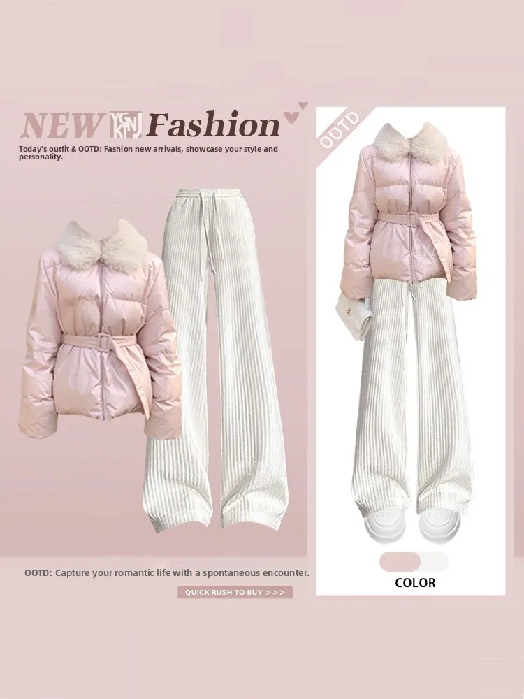 Warm Cotton Jacket And Pants Set Women's Winter Fashion Slimming Casual Waist-Cinching Fur Collar Two-Piece Ensemble
Warm Cotton Jacket And Pants Set Women's Winter Fashion Slimming Casual Waist-Cinching Fur Collar Two-Piece Ensemble