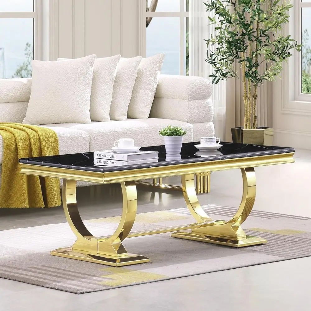 48 Black and Gold Coffee Table, Modern Stainless Steel Base for Living Room
48 Black and Gold Coffee Table, Modern Stainless Steel Base for Living Room