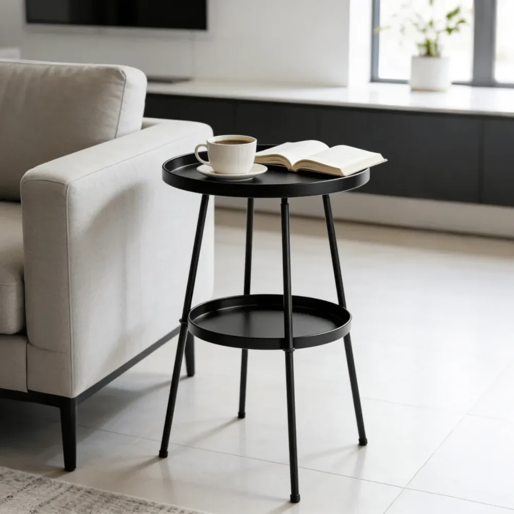 Small Side Table, Round 2 Tier End Table, Metal Round Coffee Table For Indoor Outdoor, Black
Small Side Table, Round 2 Tier End Table, Metal Round Coffee Table For Indoor Outdoor, Black