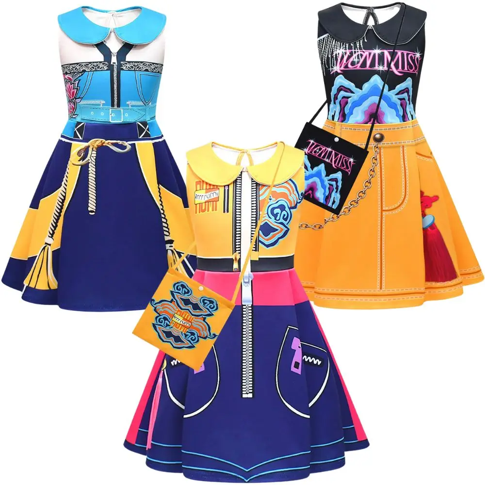 Детское платье-пачка Kpop Demon Hunters Rumi Zoey Mira для косплея, костюм для детей, платье с принтом для девочек, сумка на плечо, костюм на Хэллоуин 
Детское платье-пачка Kpop Demon Hunters Rumi Zoey Mira для косплея, костюм для детей, платье с принтом для девочек, сумка на плечо, костюм на Хэллоуин