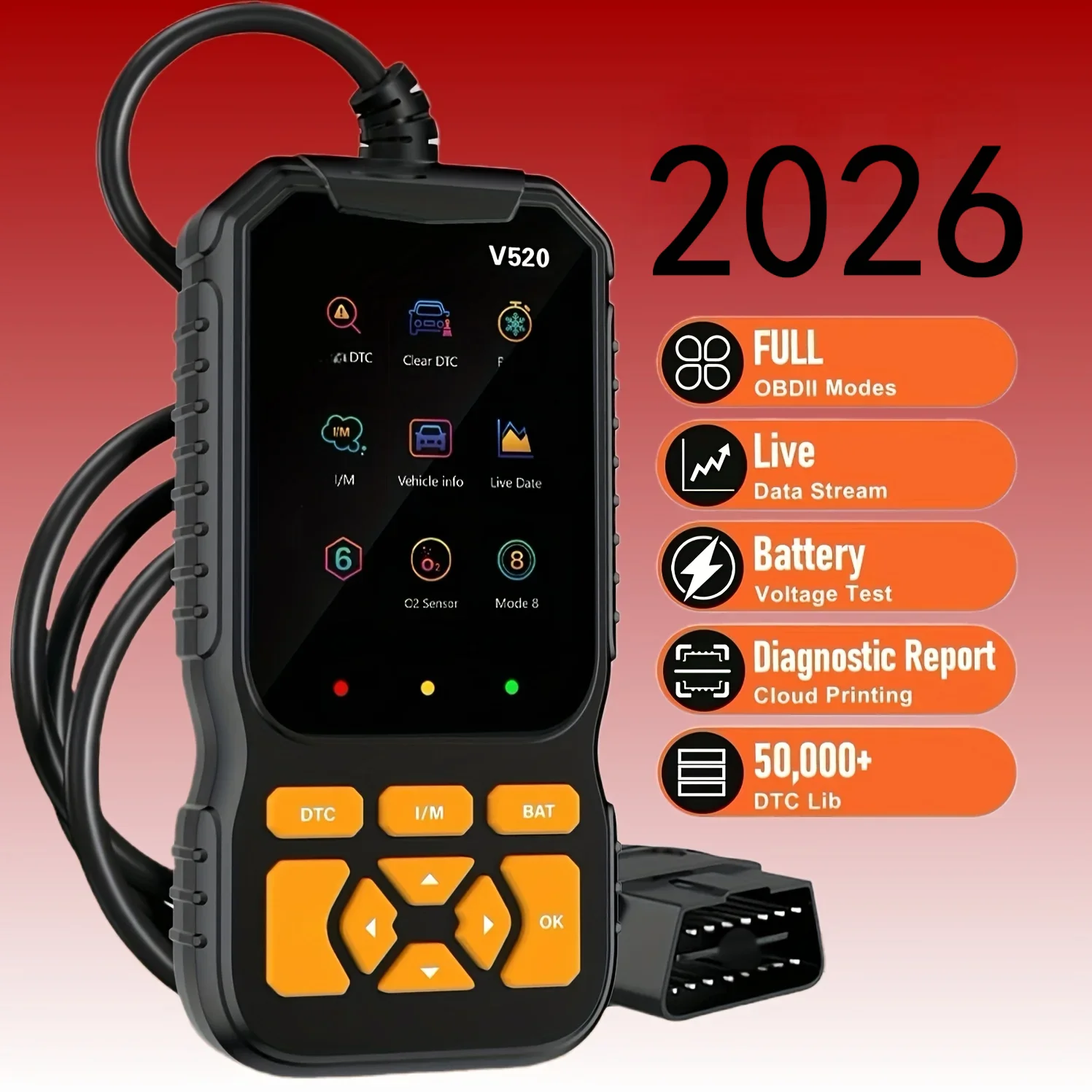 2026 advanced OBDII/EOBD car diagnostic scanner, complete OBD2 function, fast OBD2 code reader with real-time data stream