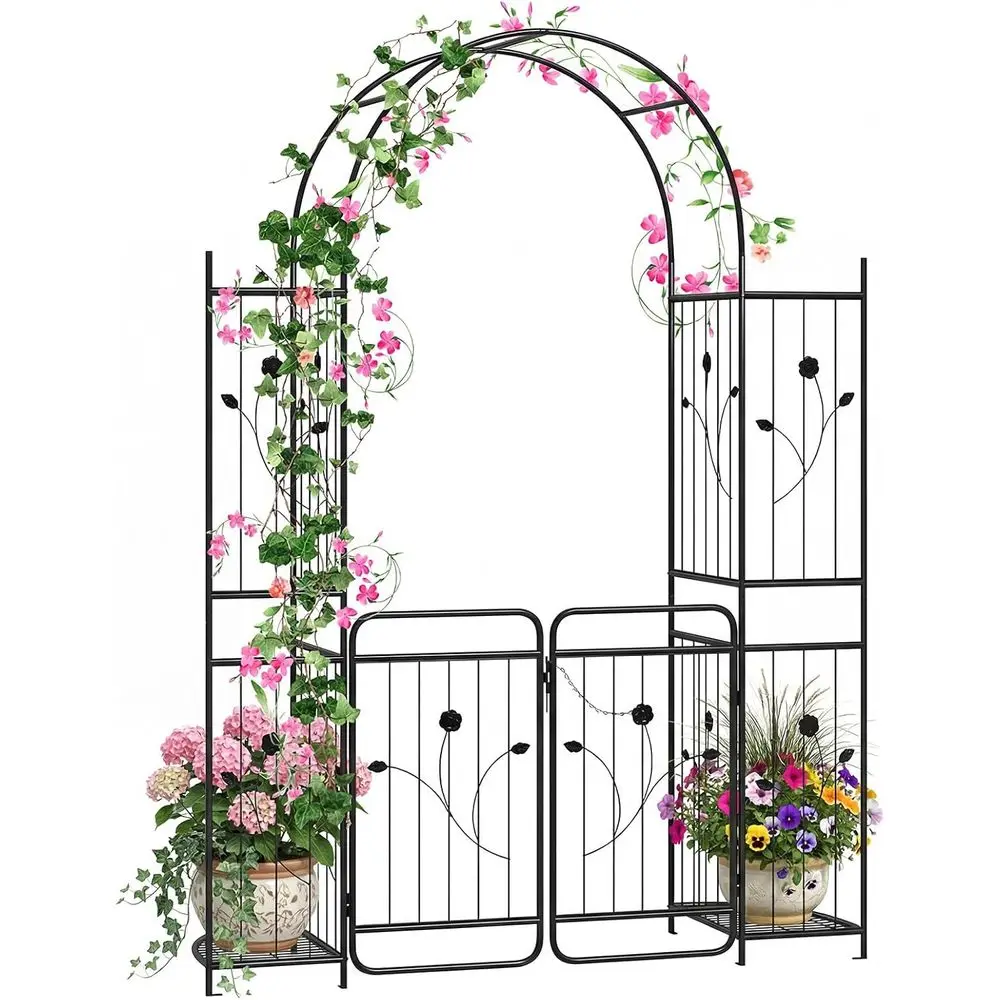 87-Inch Metal Garden Arbor with Lockable Gate, Planter Shelves, Outdoor Trellis for Climbing Plants, Patio and Backyard Decor, B
87-Inch Metal Garden Arbor with Lockable Gate, Planter Shelves, Outdoor Trellis for Climbing Plants, Patio and Backyard Decor, B