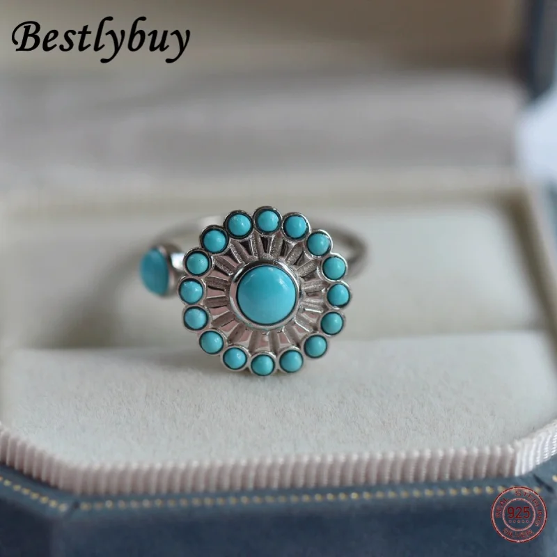 925 Sterling Silver Natural Turquoise Temperament Flower Ring For Women's Fashion Light Luxury European Jewelry Gift
925 Sterling Silver Natural Turquoise Temperament Flower Ring For Women's Fashion Light Luxury European Jewelry Gift