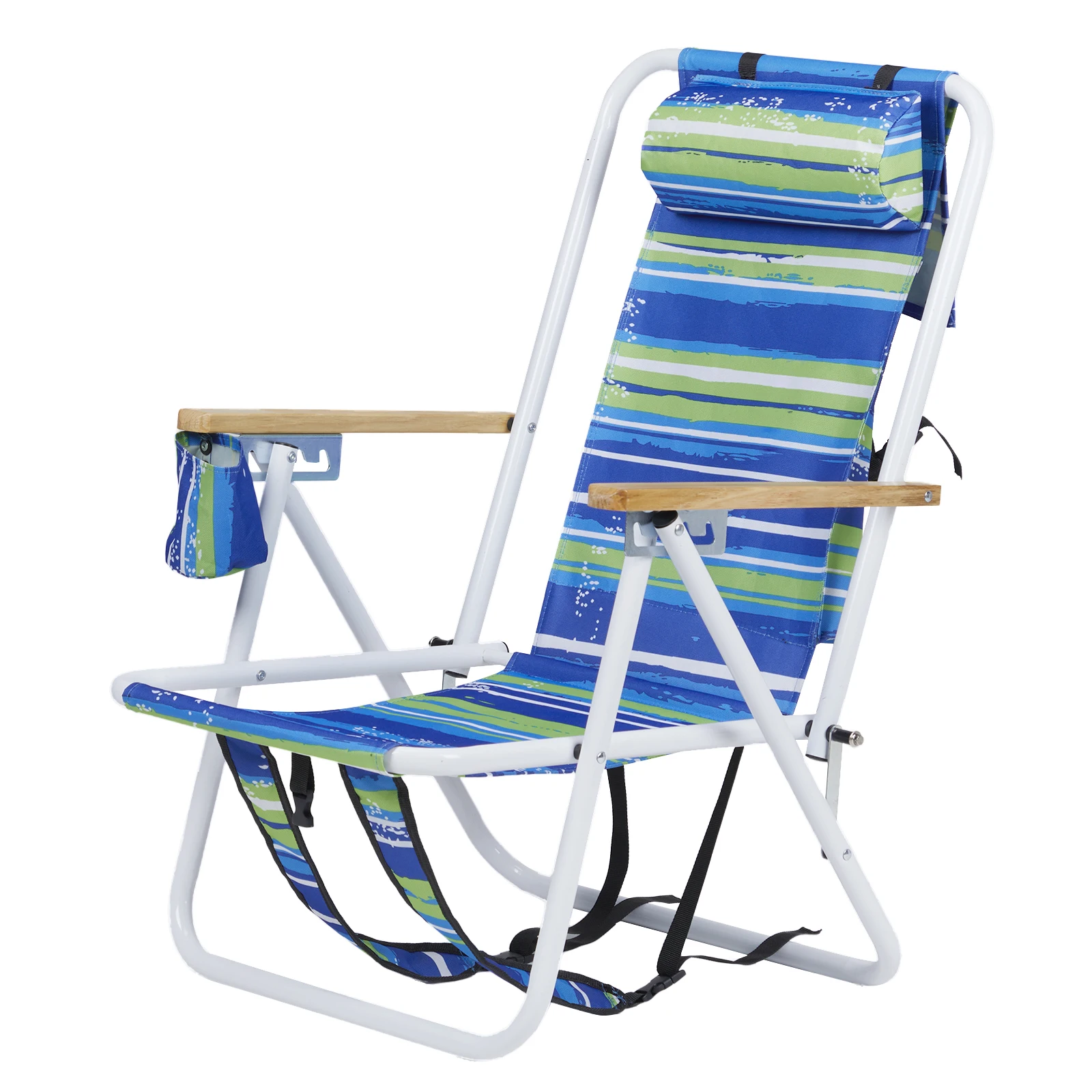 4-Position Folding Beach Chair with Headrest Cup Holder Wooden Armrests, Blue Green Stripes
4-Position Folding Beach Chair with Headrest Cup Holder Wooden Armrests, Blue Green Stripes