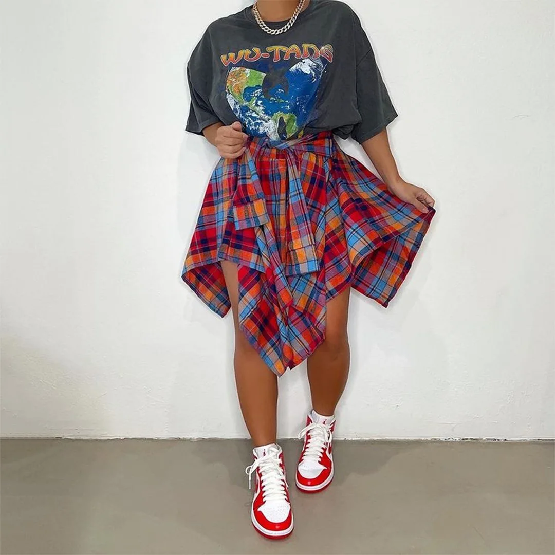Women Plaid Irregular High Waist Knee Length Skirts 2025 Spring Summer Holiday Streetwear Sleeve Wrapped Lace Up Waist Skirt
Women Plaid Irregular High Waist Knee Length Skirts 2025 Spring Summer Holiday Streetwear Sleeve Wrapped Lace Up Waist Skirt