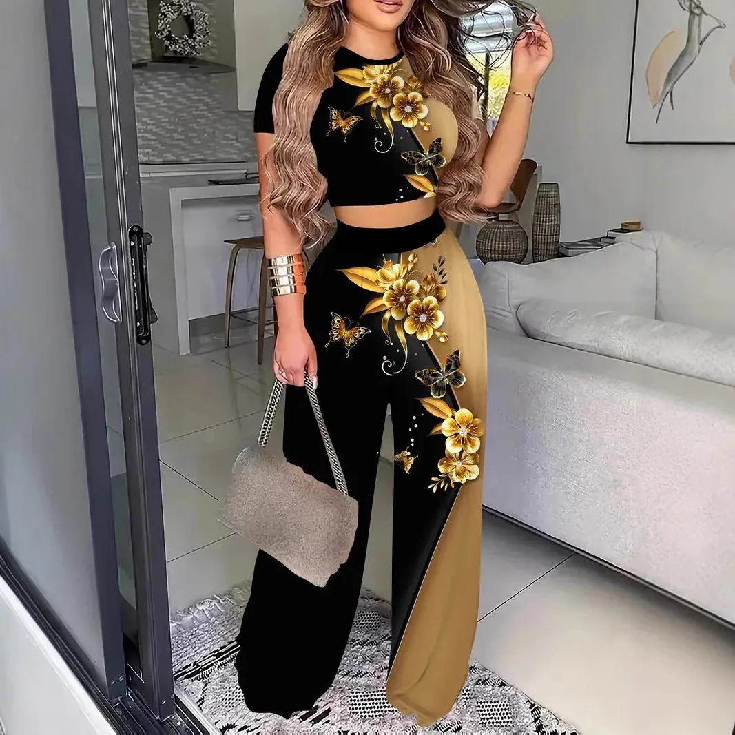 2025 Summer New Casual Fashion 3D Printing Trendy V-neck Short T-shirt High Waist Trousers Set Ensemble Femme 2 Pièces
2025 Summer New Casual Fashion 3D Printing Trendy V-neck Short T-shirt High Waist Trousers Set Ensemble Femme 2 Pièces
