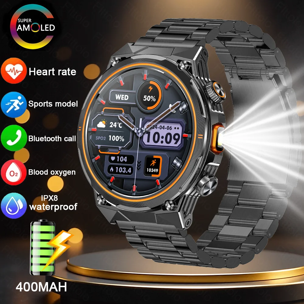 New Military New Smart Watch Men 400mAh Large Battery LED Flashlight 1.46"HD Screen Heart rate Waterproof BT Call Smartwatch
New Military New Smart Watch Men 400mAh Large Battery LED Flashlight 1.46"HD Screen Heart rate Waterproof BT Call Smartwatch
