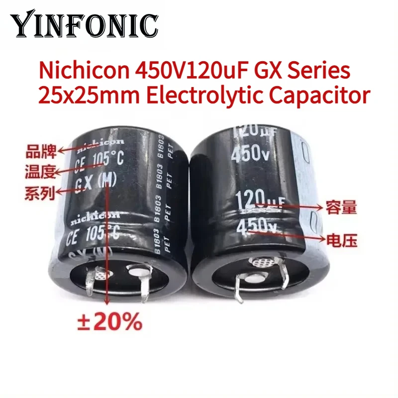 2Pcs/10Pcs 120uF/450V Nichicon GX Series 25x25mm 450V120uF ±20% Snap-in PSU Electrolytic Capacitor
2Pcs/10Pcs 120uF/450V Nichicon GX Series 25x25mm 450V120uF ±20% Snap-in PSU Electrolytic Capacitor