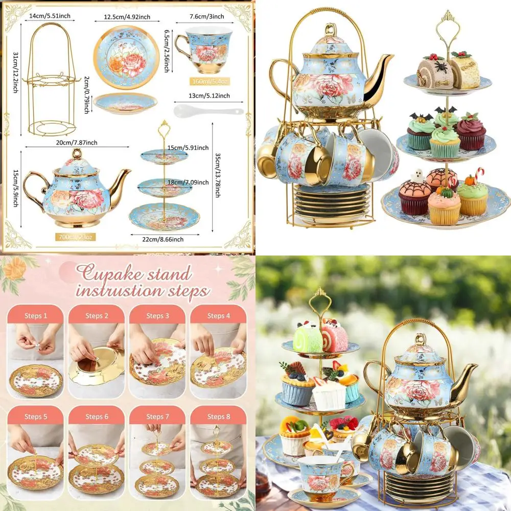 Европейский цветочный чайный сервиз для взрослых из 21 предметов с металлическим держателем, 3-уровневой подставкой для торта и фарфоровым чайником для десертов и кексов
Европейский цветочный чайный сервиз для взрослых из 21 предметов с металлическим держателем, 3-уровневой подставкой для торта и фарфоровым чайником для десертов и кексов