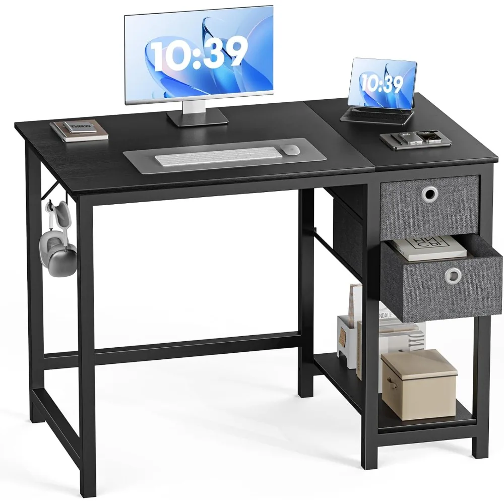 Small Computer Desk, 40X24 Inch Office Writing Work Study Gaming PC Table with 2-Tier Drawers Storage Shelf, Side Headphone Hoo
Small Computer Desk, 40X24 Inch Office Writing Work Study Gaming PC Table with 2-Tier Drawers Storage Shelf, Side Headphone Hoo