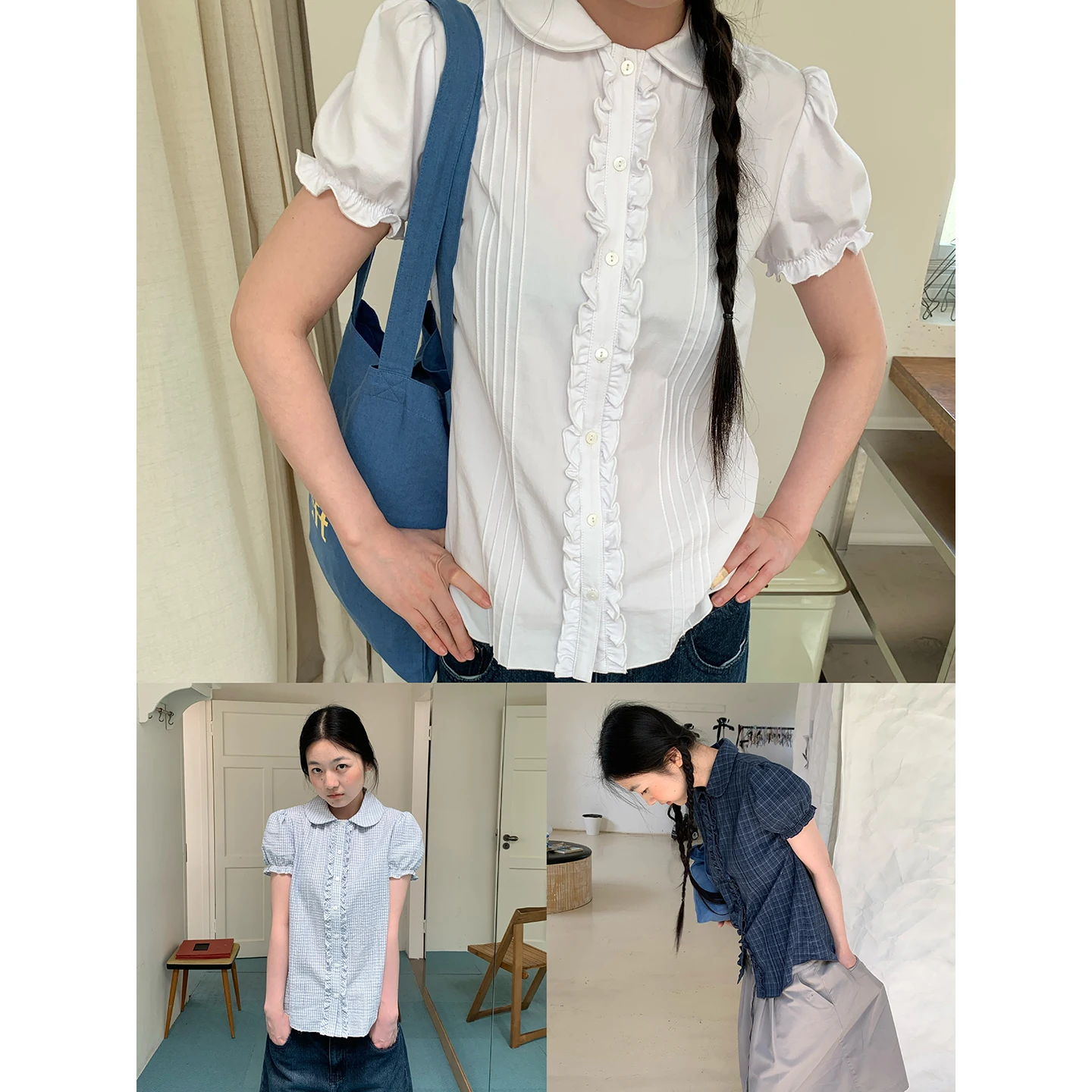 Retro Design Bubble Sleeve Shirt Women's Doll Collar Loose Slimming Top Wooden Trim Vintage Style Short Sleeve Shirt
Retro Design Bubble Sleeve Shirt Women's Doll Collar Loose Slimming Top Wooden Trim Vintage Style Short Sleeve Shirt
