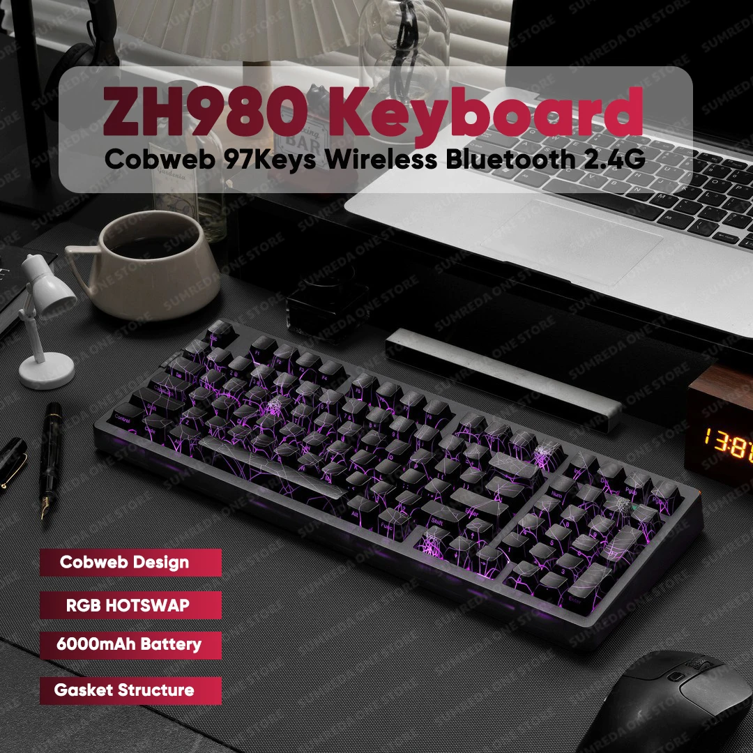 ZH980 Беспроводная механическая клавиатура Cobweb, 97 клавиш, игровая 2,4G, Bluetooth, проводная клавиатура, RGB, горячая замена, геймерская бесконтактная клавиатура
ZH980 Беспроводная механическая клавиатура Cobweb, 97 клавиш, игровая 2,4G, Bluetooth, проводная клавиатура, RGB, горячая замена, геймерская бесконтактная клавиатура