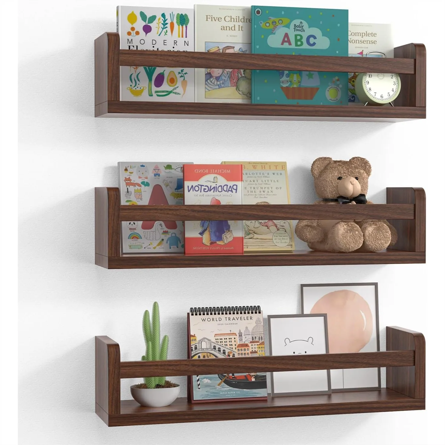 Floating Wall Bookshelf Set Of 3 For Kids Room Nursery Walnut Color 16.5 Inch Wooden Baby Book Shelf For Toddler Bedroom
Floating Wall Bookshelf Set Of 3 For Kids Room Nursery Walnut Color 16.5 Inch Wooden Baby Book Shelf For Toddler Bedroom