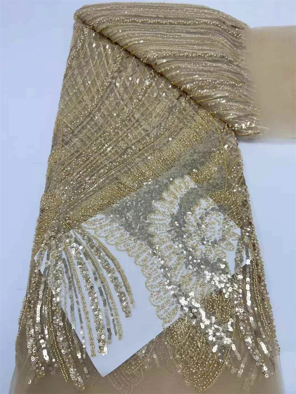 African Lace Fabric 2024 High quality 5Yard Beaded Fabric Sequence Lace Fabric Gold Beaded Lace Fabric For Evening Dress A582-1
African Lace Fabric 2024 High quality 5Yard Beaded Fabric Sequence Lace Fabric Gold Beaded Lace Fabric For Evening Dress A582-1