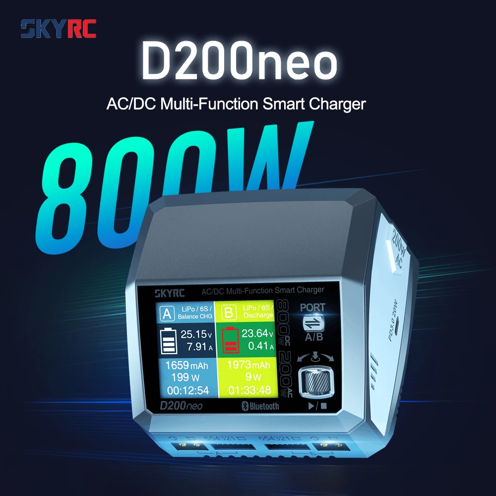 SkyRC D200neo 800W AC/DC Multi-Function Smart Charger for RC Model Car LiPo Battery
SkyRC D200neo 800W AC/DC Multi-Function Smart Charger for RC Model Car LiPo Battery