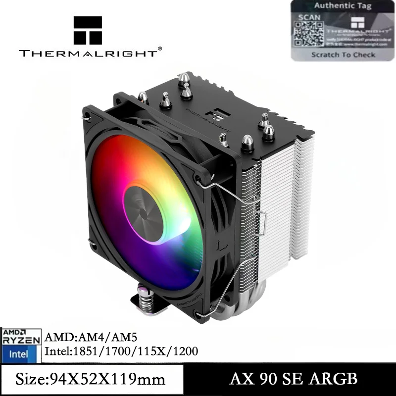 Thermalright Assassin X 90 SE ARGB Воздушный охладитель процессора PWM ARGB Вентилятор с процессором 2200 об/мин для AM4 AM5 Intel LGA 115X/1200/1700/1851
Thermalright Assassin X 90 SE ARGB Воздушный охладитель процессора PWM ARGB Вентилятор с процессором 2200 об/мин для AM4 AM5 Intel LGA 115X/1200/1700/1851