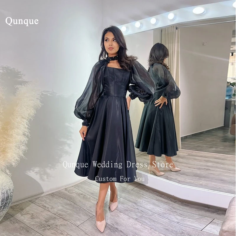 Qunque Puff Sleeves Black Organza Evening Dresses A Line Tea Length With Pearls Robe De Soiré Formal Prom Party Dress Customized
Qunque Puff Sleeves Black Organza Evening Dresses A Line Tea Length With Pearls Robe De Soiré Formal Prom Party Dress Customized