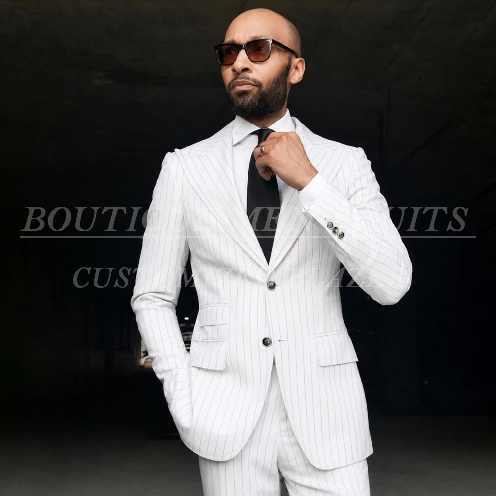High Quality Stripe Men's Suits Elegant Single Breasted Peak Lapel Slim Fit 2 Piece Jacket Pants Sets Customized Blazer Terno
High Quality Stripe Men's Suits Elegant Single Breasted Peak Lapel Slim Fit 2 Piece Jacket Pants Sets Customized Blazer Terno