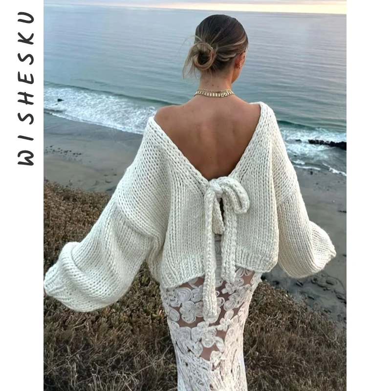 Sexy Backless Lace Up Casual Sweaters Women Long Sleeve Baggy Knitted Pullovers 2025 Fall Winter Lolita Y2K Clothes
Sexy Backless Lace Up Casual Sweaters Women Long Sleeve Baggy Knitted Pullovers 2025 Fall Winter Lolita Y2K Clothes