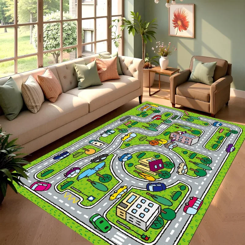 Мультяшный городской дорожный коврик, мягкий нескользящий напольный коврик, автомобили, здания, деревья, принт, детский игровой ковер для спальни, гостиной
Мультяшный городской дорожный коврик, мягкий нескользящий напольный коврик, автомобили, здания, деревья, принт, детский игровой ковер для спальни, гостиной