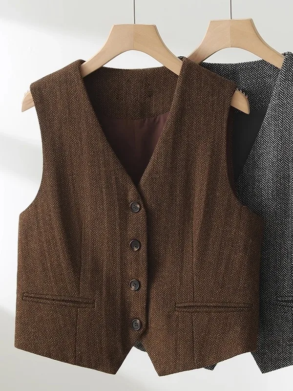 Retro Coffee Color V-Ne oulder Pad Suit Jaet Women's Autumn New Sle Ele Layering Single Button Vest
Retro Coffee Color V-Ne oulder Pad Suit Jaet Women's Autumn New Sle Ele Layering Single Button Vest