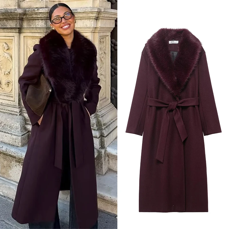 Women Elegant Fur Collar Woolen Coat Chic Long Sleeve With Belt Overcoat Loose Long Coats Lady Daily Commute Street Outerwear
Women Elegant Fur Collar Woolen Coat Chic Long Sleeve With Belt Overcoat Loose Long Coats Lady Daily Commute Street Outerwear