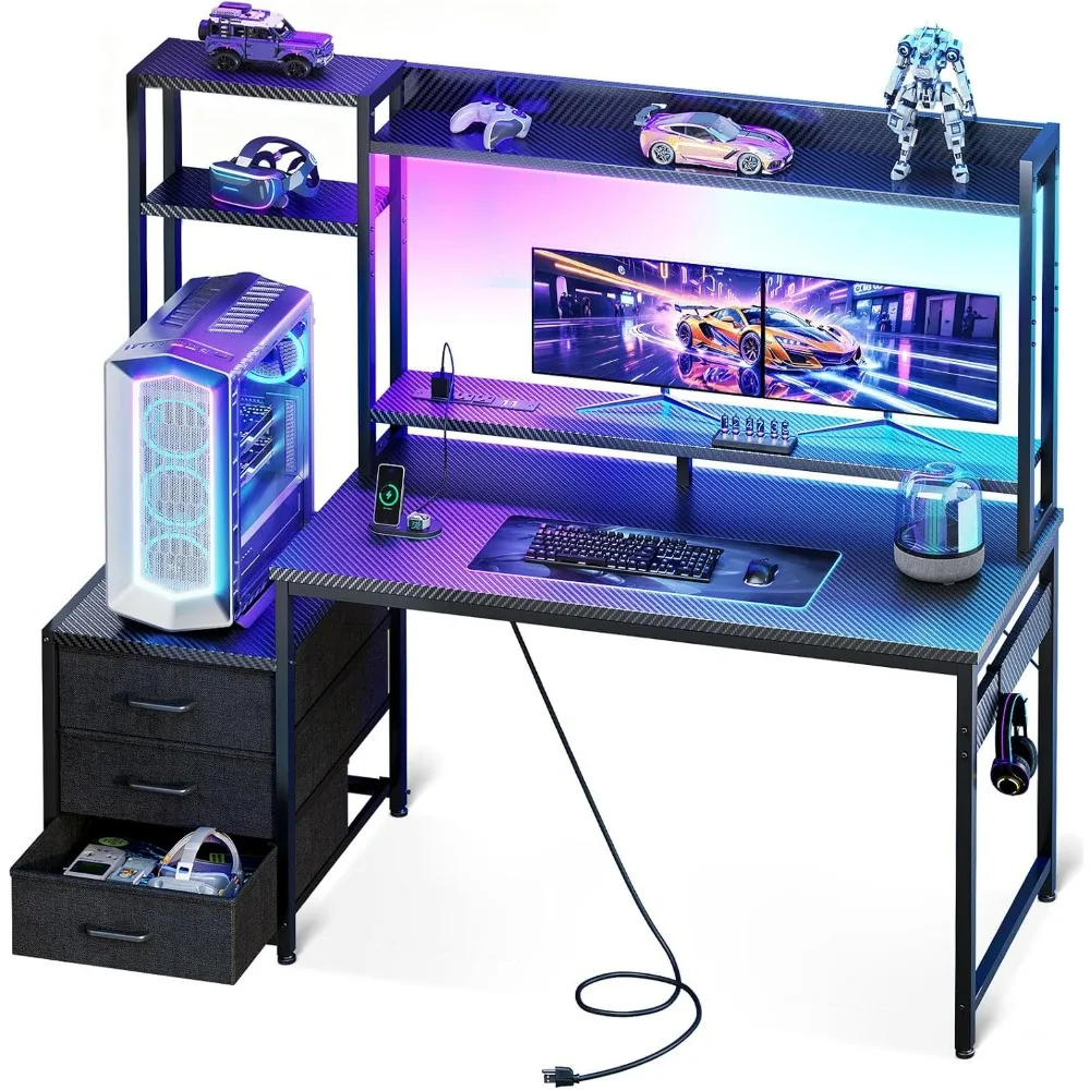 Casaottima 48 Inch Reversible Gaming Desk, LED Lights & USB Ports, Hutch & 3 Fabric Drawers, Sturdy Computer Table with Monitor
Casaottima 48 Inch Reversible Gaming Desk, LED Lights & USB Ports, Hutch & 3 Fabric Drawers, Sturdy Computer Table with Monitor
