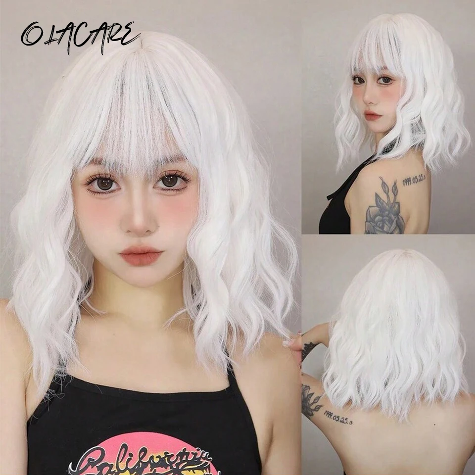 White Short Curly Bob Synthetic Wigs with Bangs Platium Golden Lolita Cosplay Wigs for Women Daily Party Cosplay Heat Resistant
White Short Curly Bob Synthetic Wigs with Bangs Platium Golden Lolita Cosplay Wigs for Women Daily Party Cosplay Heat Resistant
