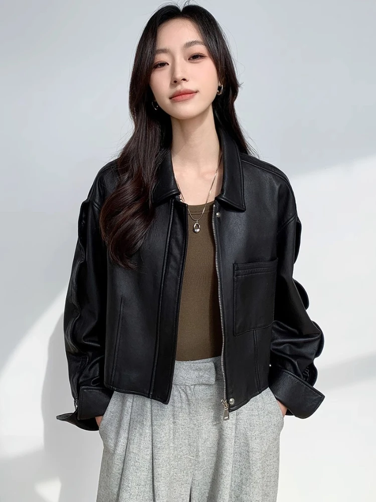 High-waist Short Genuine Leather Jackets for Women Spring Autumn 2025 New High-end Simple Casual Soft Black Real Sheepskin Coat
High-waist Short Genuine Leather Jackets for Women Spring Autumn 2025 New High-end Simple Casual Soft Black Real Sheepskin Coat
