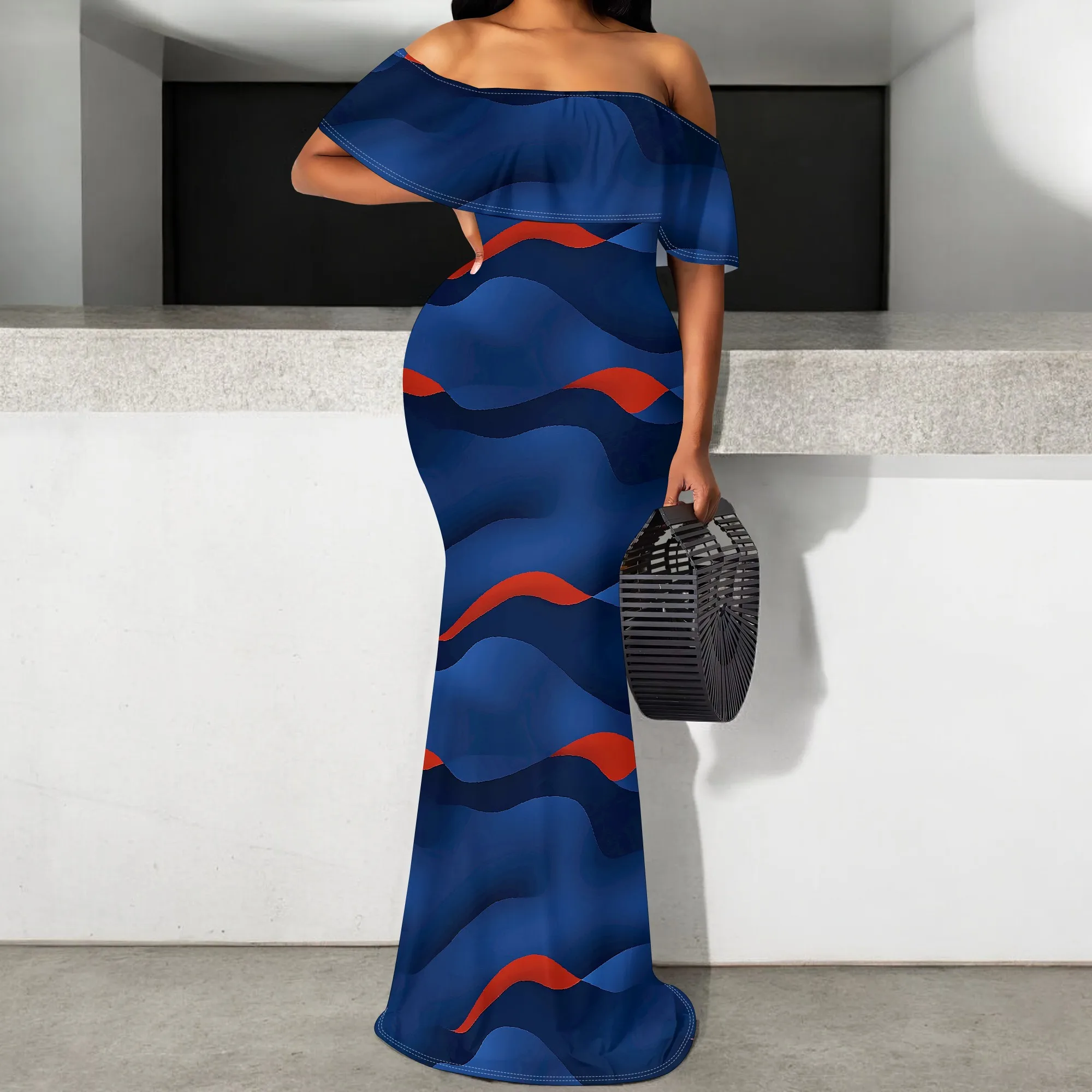 Women's Off Shoulder Wavy Print Maxi Dress Elegant Navy Blue Summer Bodycon Long Dress S-3XL
Women's Off Shoulder Wavy Print Maxi Dress Elegant Navy Blue Summer Bodycon Long Dress S-3XL