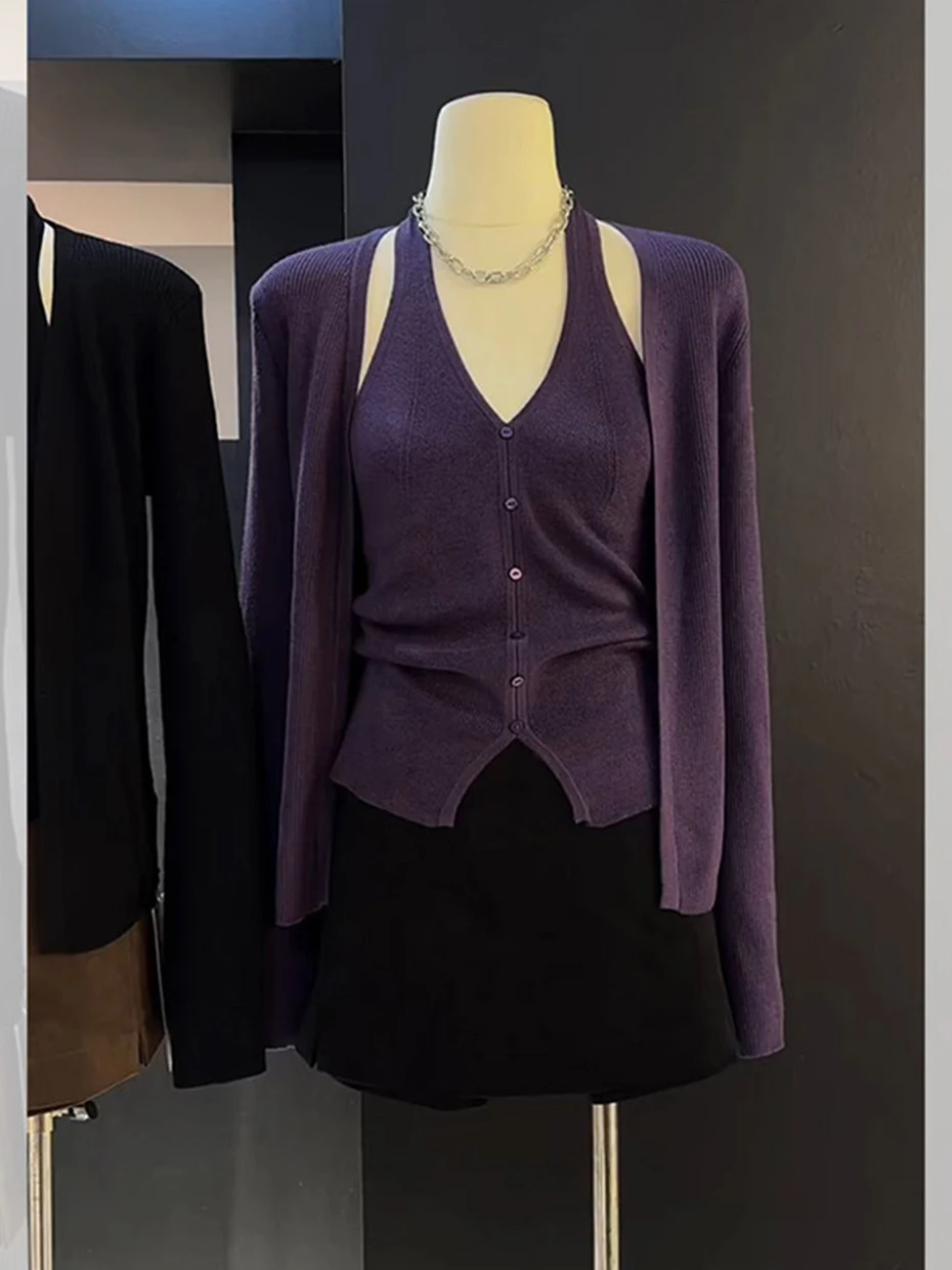 Purple V-Neck Long Sleeve Knitted Cardigan Jacket Women's Spring Layering Vest Short Top Two-Piece Set Slim Fit Commute Style
Purple V-Neck Long Sleeve Knitted Cardigan Jacket Women's Spring Layering Vest Short Top Two-Piece Set Slim Fit Commute Style