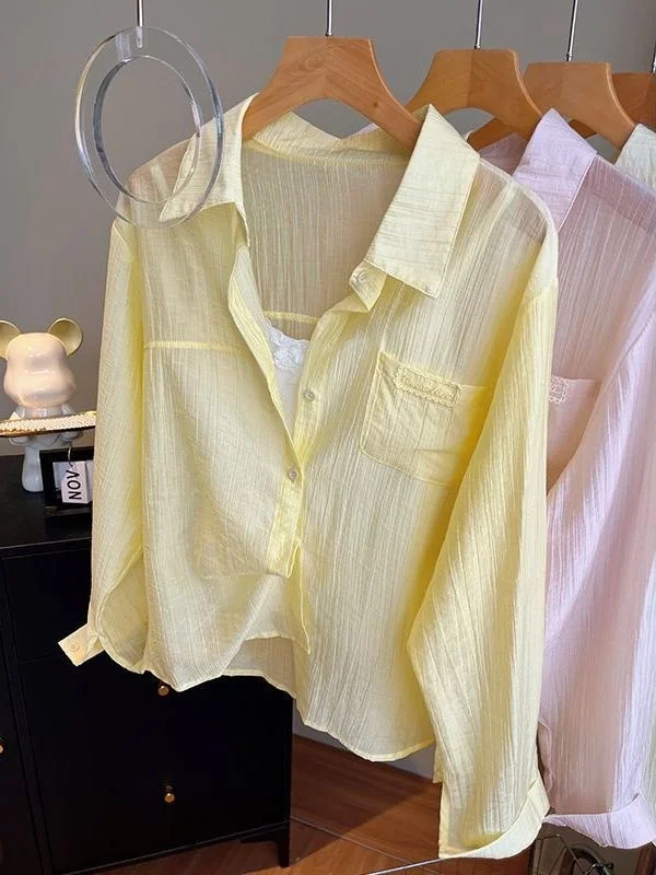 Lightweight Summer Women's Sun Protection irt Chiffon Breathable Long Sve Collar Air Conditioner Top Korean Sle L...
Lightweight Summer Women's Sun Protection irt Chiffon Breathable Long Sve Collar Air Conditioner Top Korean Sle L...