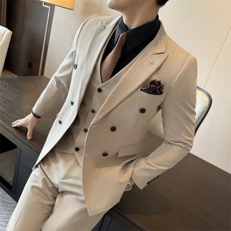 KIDWHXR Men 3-piece Suits Double-breasted Long Sleeve Blazer Man V-neck Vest Straight-leg Pant Male British Style Wedding Outfit
KIDWHXR Men 3-piece Suits Double-breasted Long Sleeve Blazer Man V-neck Vest Straight-leg Pant Male British Style Wedding Outfit
