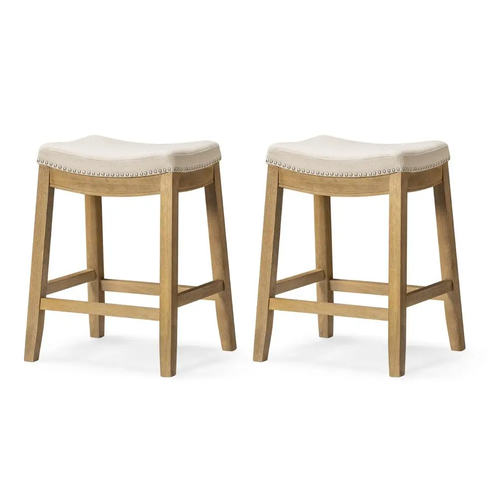 Sophia Backless Counter Stools 26 Inches Set of 2 Saddle Stools with Footrest Natural Solid Wood and Natural Fabric Upholstery
Sophia Backless Counter Stools 26 Inches Set of 2 Saddle Stools with Footrest Natural Solid Wood and Natural Fabric Upholstery