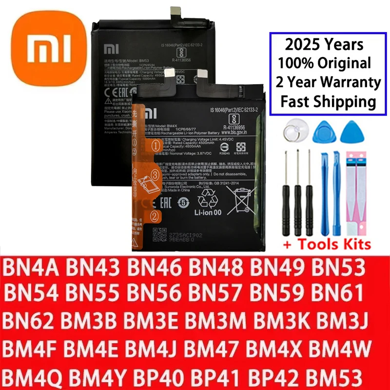 For Xiaomi Redmi Note Mi Poco F1 F2 K20 F3 M3 X3 K30 4 4X K40 5 6 7 7A 8 8T 9 9A 9S 9T 10 10X 10S 10T 11 11i Lite Pro SE Battery
For Xiaomi Redmi Note Mi Poco F1 F2 K20 F3 M3 X3 K30 4 4X K40 5 6 7 7A 8 8T 9 9A 9S 9T 10 10X 10S 10T 11 11i Lite Pro SE Battery